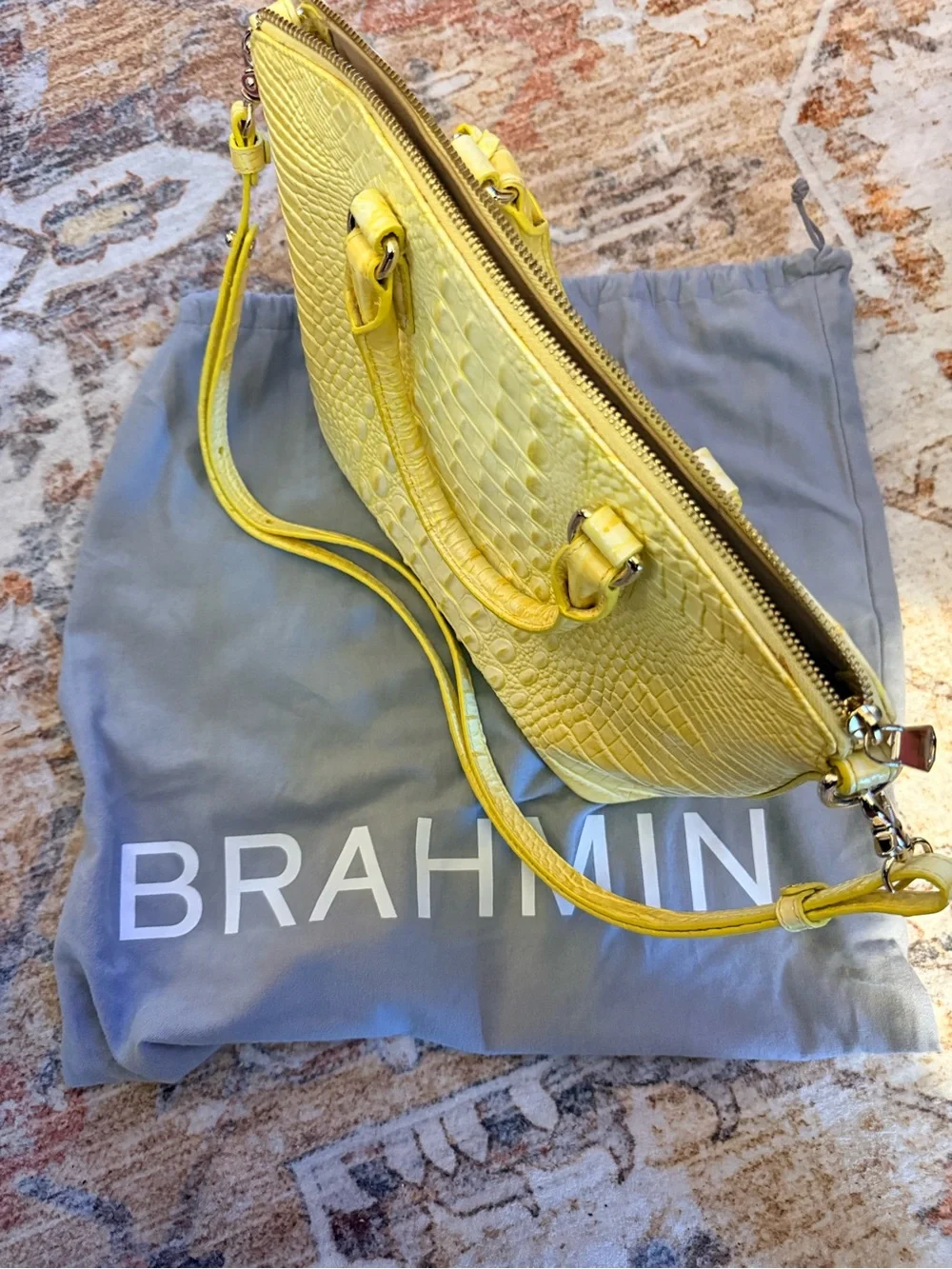 Brahmin Lemon Croc-Embossed Leather Satchel